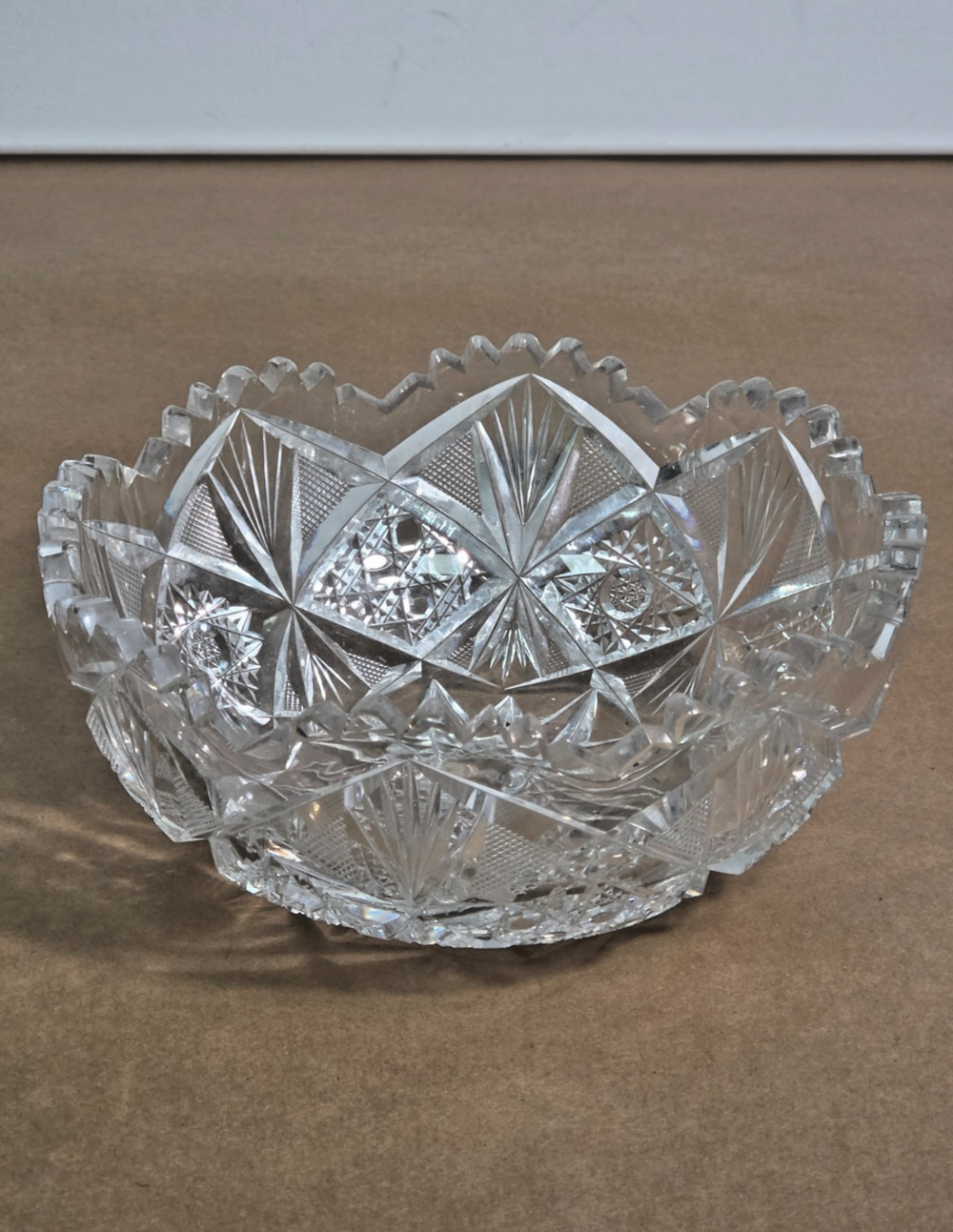 Vintage ABP Style Cut Crystal Bowl - 8" Hobstar & Pinwheel Scalloped Rim